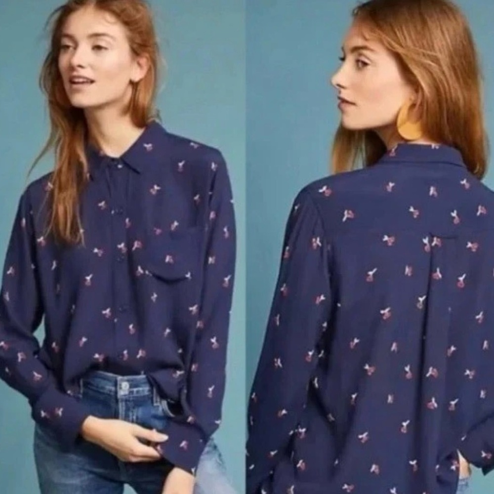 Rails Navy Button-Down Shirt with Pink Print